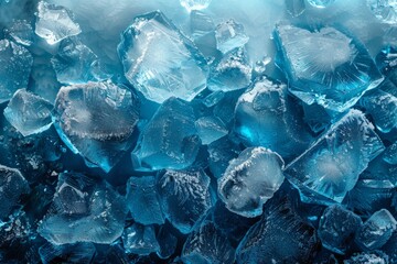 Poster - The image showcases the clear and blue-tinted ice crystals, focusing on their sharp edges and transparency
