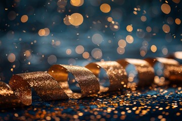 Poster - Beautiful golden ribbon with a shimmering blue backdrop displaying luxury and celebration