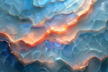 Poster - This image showcases an abstract layered design with a soothing blue hue and fiery orange accents