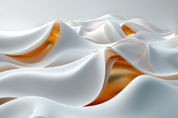 Poster - Sophisticated golden highlights accent the dynamic white waves in this 3D illustration, portraying luxury and fluid elegance in abstract form
