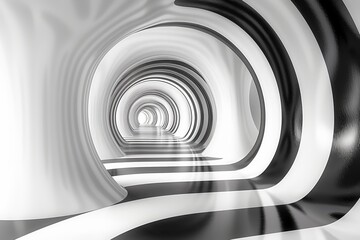 Poster - A digitally rendered image showcasing a white infinite corridor with a curving structure creating a sense of depth