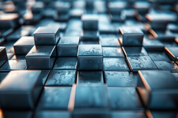 Poster - Vibrant 3D square tiles with reflective water droplets creating depth and texture