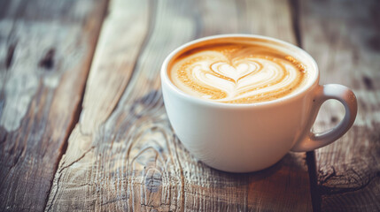 Wall Mural - Close Up of Coffee Cup With Heart Pattern Latte Art