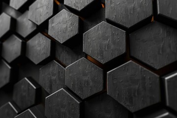 Poster - A grayscale image highlighting the shadow and light play across 3D hexagonal tiles with a futuristic vibe