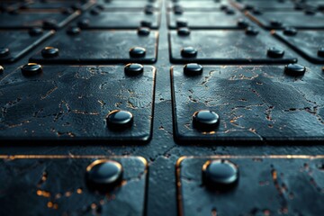 Poster - Close-up of a blue geometric surface with hexagonal textures and small protrusions
