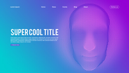 Poster - Landing page abstract design with AI face. Template for website or app.
