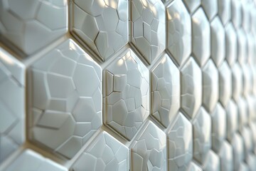 Poster - Detailed close-up of 3D geometric hexagon wall tiles with modern design and shadows