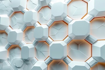 Poster - 3D geometric hexagonal wall tiles with glowing orange edges creating a futuristic feel