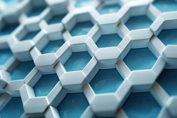 Poster - A visually striking blue and white 3D hexagonal pattern gives depth and texture
