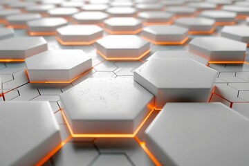 Poster - The image showcases a white hexagonal pattern with selective orange glowing lines, hinting at connectivity or network