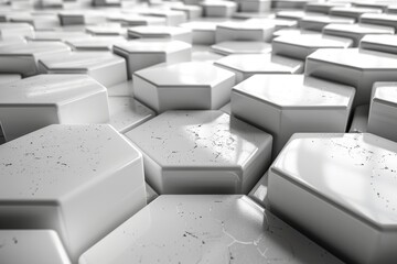 Poster - Detailed view of a white hexagonal 3D pattern, focusing on texture, shadow, and the intricacies of the design