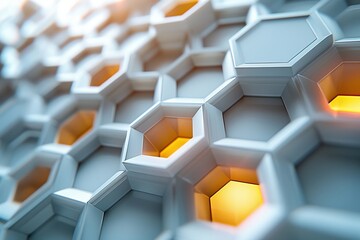 Poster - An abstract image featuring an illuminated honeycomb structure that could symbolize connectivity or a network
