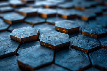 Poster - This image captures textured hexagonal tiles with reflective water droplets, creating a sense of freshness and purity
