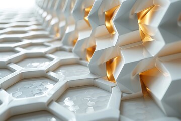 Poster - An image showcasing a seamless pattern of a honeycomb structure with golden highlights giving a luxurious feel