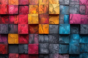 Poster - This image showcases a vivid range of colors on cubic blocks with a dynamic gradient and textured surfaces