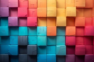 Poster - This captivating image showcases a wall with a vibrant spectrum of colors and geometric patterns, creating a modern and artistic effect