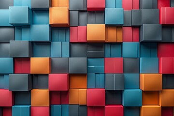 Poster - Close-up image of a 3D wall structure with vividly colored cubes in a precise, clean arrangement