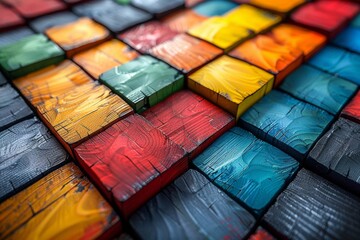 Poster - An image featuring a pattern of colorful 3D squares with texture, creating an abstract art effect