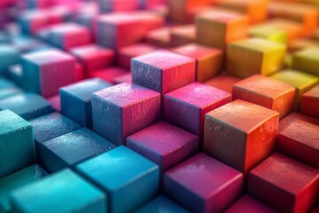 Poster - A beautiful gradient display of colored 3D blocks forming a cohesive and aesthetically pleasing pattern