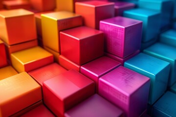 Poster - A visually captivating 3D render of shiny cubes in a colorful array, perfect for contemporary design concepts