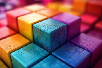 Poster - Softly glowing neon gradient cubes in a 3D render, exuding a futuristic and techno vibe