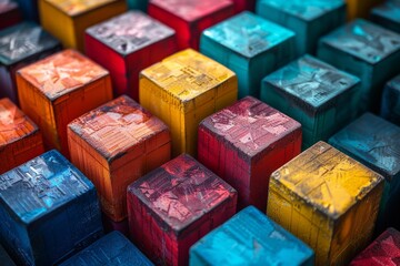 Poster - A vivid display of multicolored textured cubes stacked together, creating an engaging geometric pattern