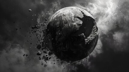 Wall Mural - a striking 3d rendition showcases an abstract piece of art featuring a damaged planet earth moon or 