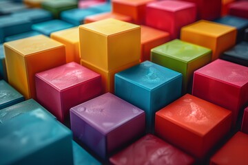 Poster - Vibrant and colorful square blocks in a grid pattern, creating a visually pleasing mosaic