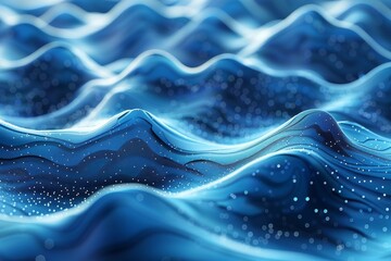 Poster - abstract digital art depicting blue waves with a shimmering particle effect