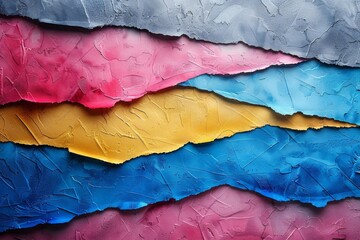 Poster - A bold abstract featuring ripped paper texture in various colorful stripes