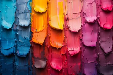 Poster - Close-up view of colorful paint streaks creating a vibrant abstract texture on a canvas