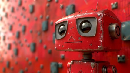 Sticker - A red robot with large eyes and a big smile on its face, AI