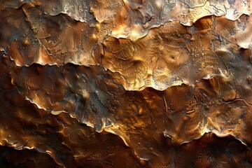 Poster - The image is a close-up of a metallic surface with textured golden hues that appear almost liquid