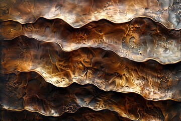 Poster - A stunning close-up of fluid art with brown and golden hues resembling geological formations