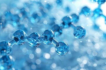 Poster - A visually striking 3D render of a molecule structure in varying shades of blue showcasing the beauty of scientific models
