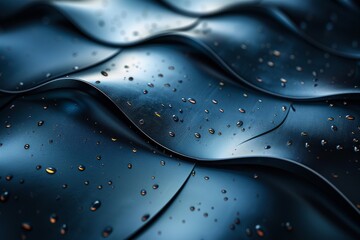 Poster - Abstract shot of a wavy black metallic texture with scattered golden droplets enhancing its curves