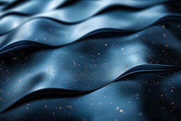 Poster - The image shows a textured fabric-like surface in blue with glittering golden specks, resembling tranquil waves