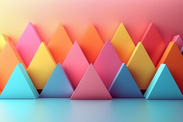 Poster - An array of multicolored pyramid shapes against a soft gradient background, creating a vibrant pattern