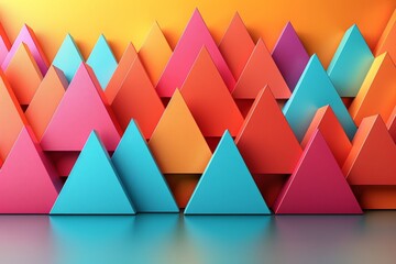 Poster - A symmetrical and colorful arrangement of pyramid shapes against a warm gradient background