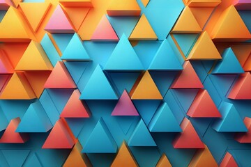 Poster - Close-up view of a structured wall with multicolored triangle tiles forming a geometric mosa