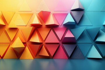 Poster - A colorful assortment of 3D geometric shapes with a textured finish on a wall