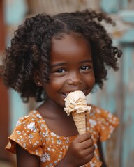 Wall Mural - black girl with ice cream