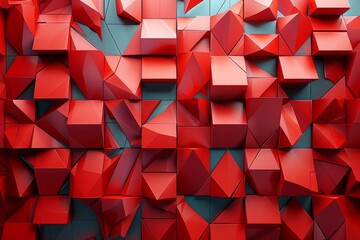 Poster - This image showcases a vivid red and blue geometric pattern of abstract wall art with a dynamic and modern feel