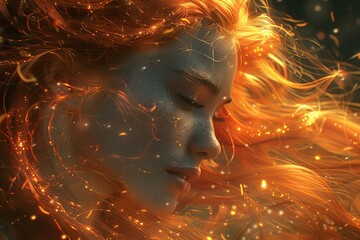 Poster - A dynamic image of curling orange and yellow flames and embers swirling around a neutral central blank space for potential text or subject addition