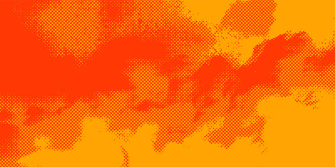 Wall Mural - Dots halftone orange color pattern gradient texture with technology digital background. Dots pop art comics with summer background.