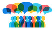 Men and women group, speech bubble talk. People crowd voice, blogging. Message noise, Network Connect Idea. Vector Abstract Background. Social Media communication, discussion, concept. Overlay color
