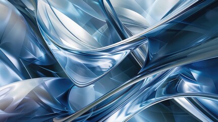 Poster - A dynamic abstract wallpaper with flowing geometric shapes in shades of blue and silver, creating a sense of movement and depth.