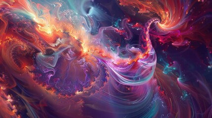 Poster - An abstract digital wallpaper featuring swirling patterns of vibrant colors and light, creating a mesmerizing visual experience.