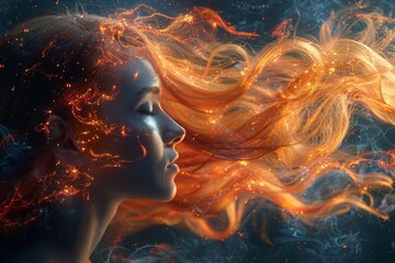 Poster - A dynamic and fluid abstract artwork showing streaks of fire and glowing particles flowing across the frame