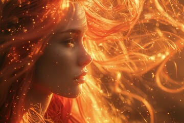 Poster - An animated scene with swirling fiery elements and floating particles creating a dynamic abstract image